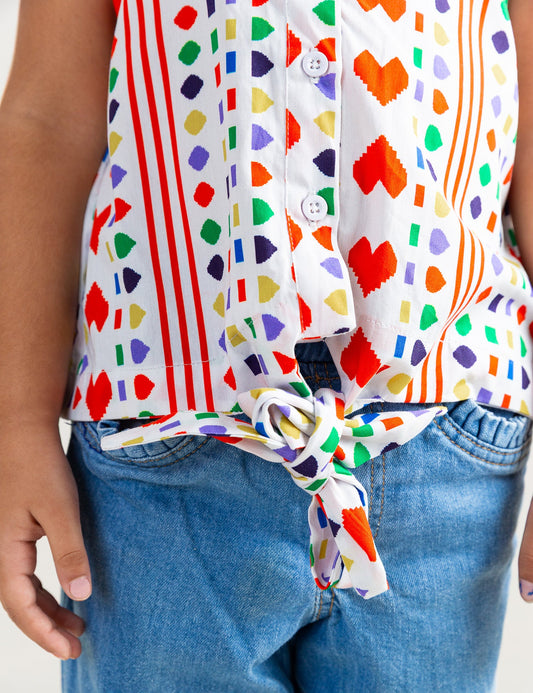 HEART AND GEOMETRIC PRINTED TOP