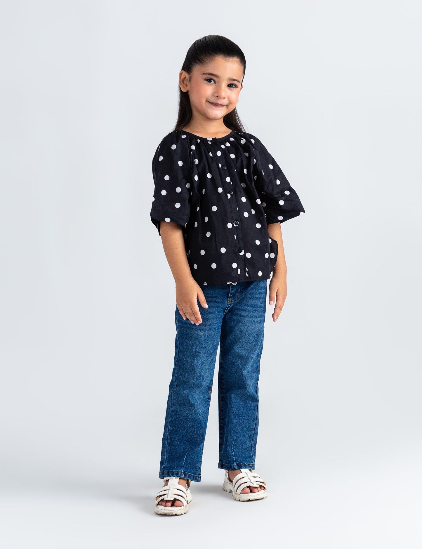 POLKA DOT PRINTED BUTTON DOWN TOP