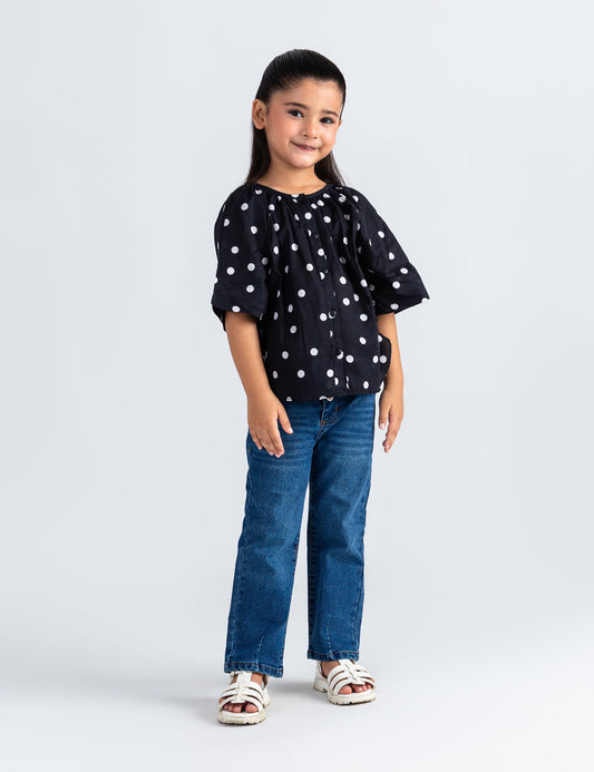 POLKA DOT PRINTED BUTTON DOWN TOP