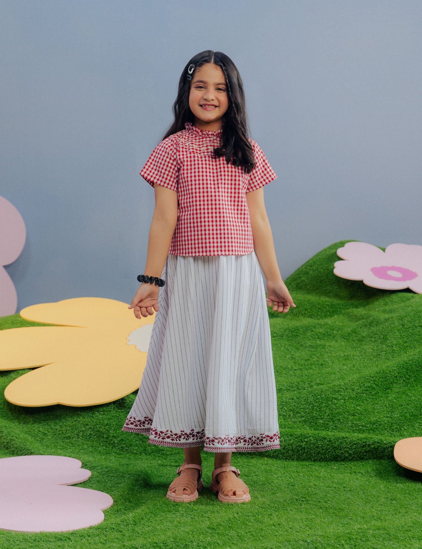 2 PIECE CHECKERED EMBROIDERED SUIT