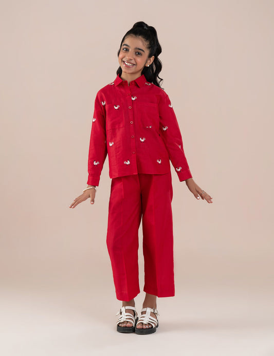 2 PIECE CHICKEN EMBROIDERED SUIT