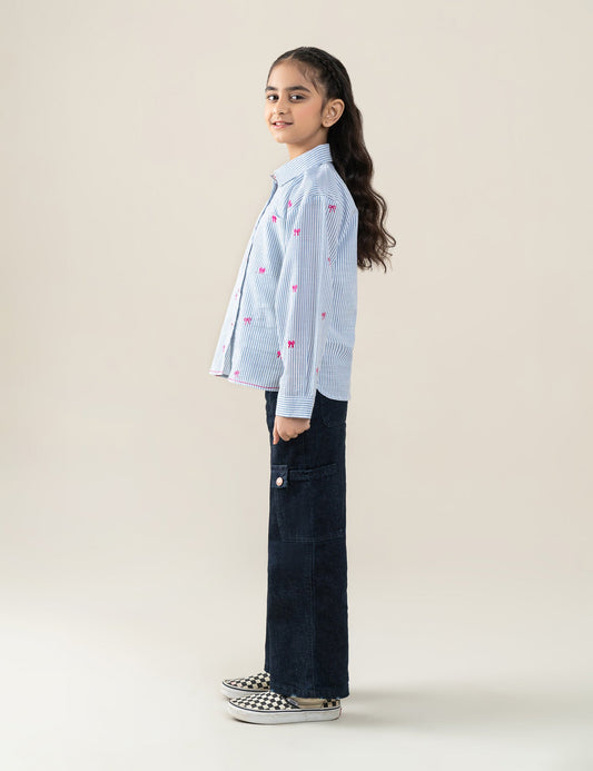 STRIPED EMBROIDERED BUTTON DOWN TOP