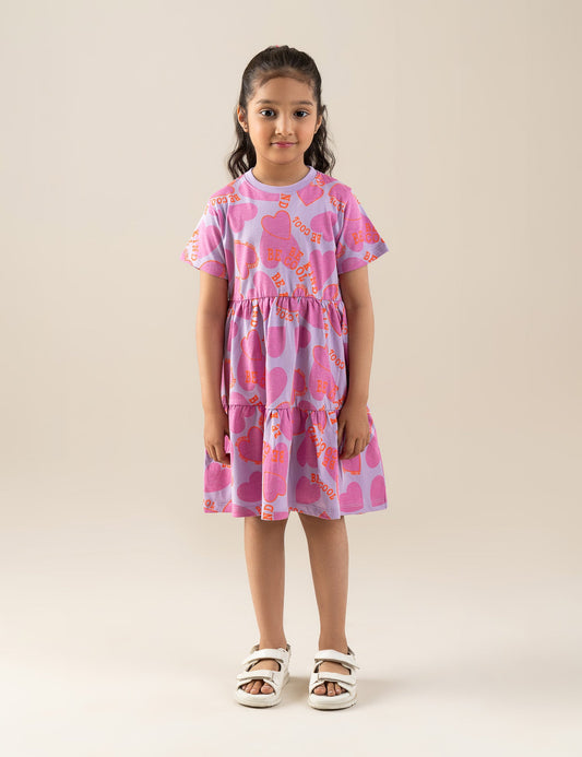HEART PRINTED TIERED DRESS