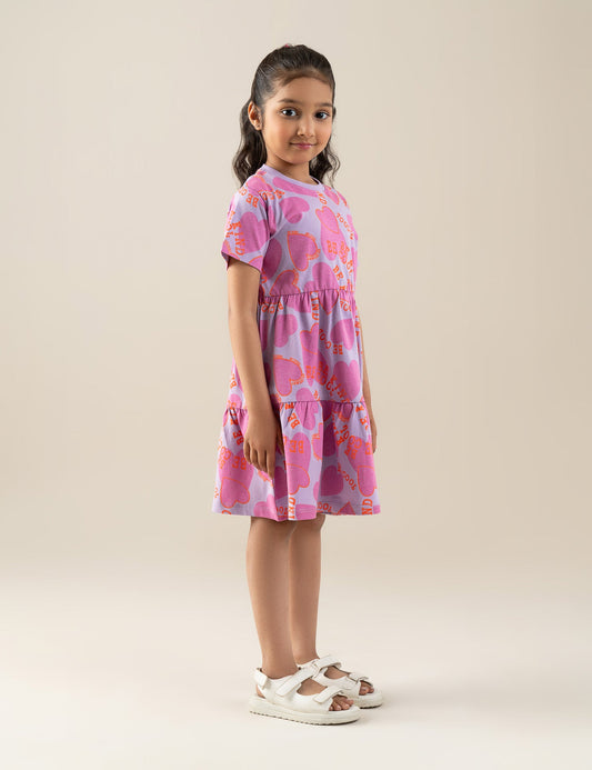 HEART PRINTED TIERED DRESS