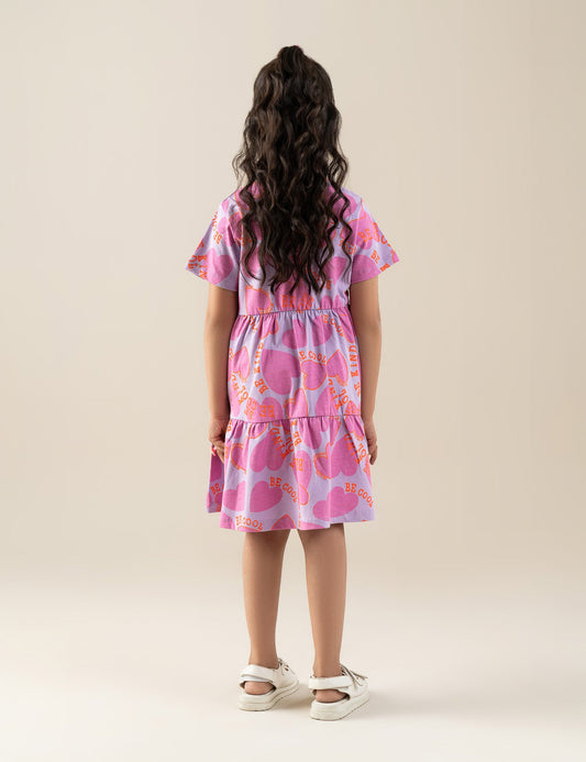 HEART PRINTED TIERED DRESS