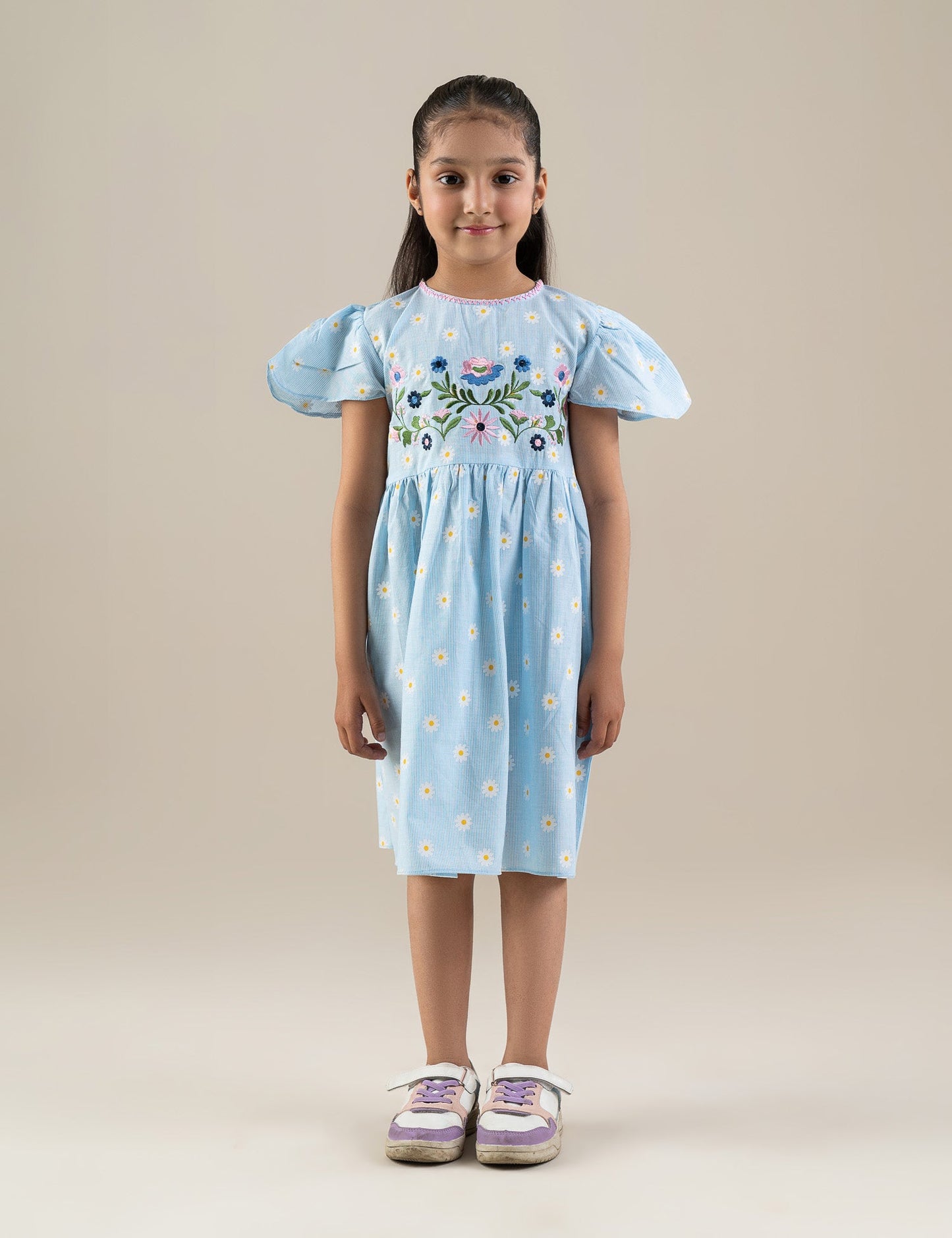 FLORAL EMBROIDERED PRINTED DRESS