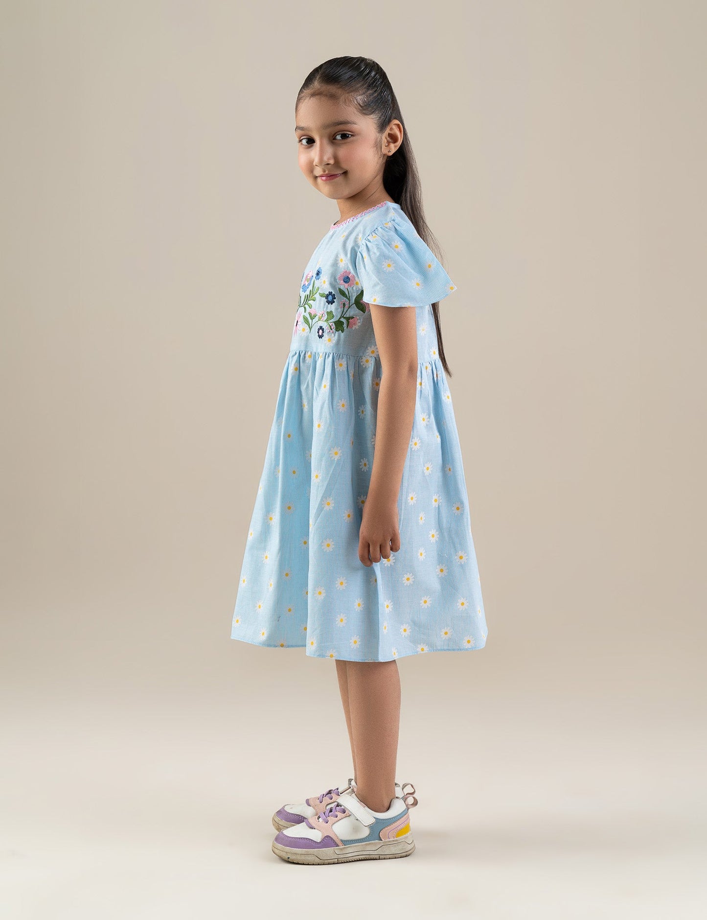 FLORAL EMBROIDERED PRINTED DRESS