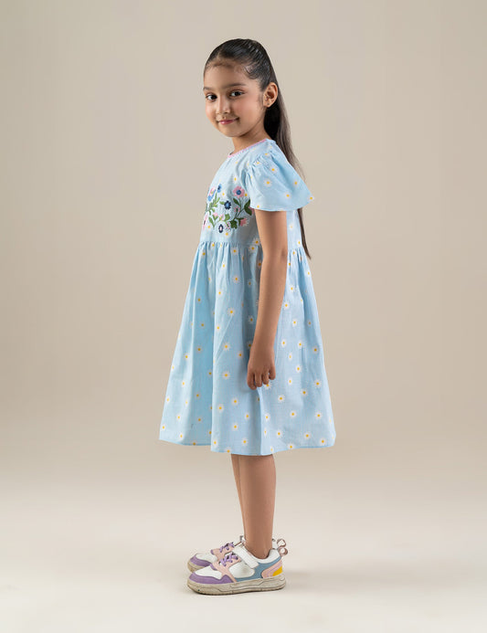 FLORAL EMBROIDERED PRINTED DRESS