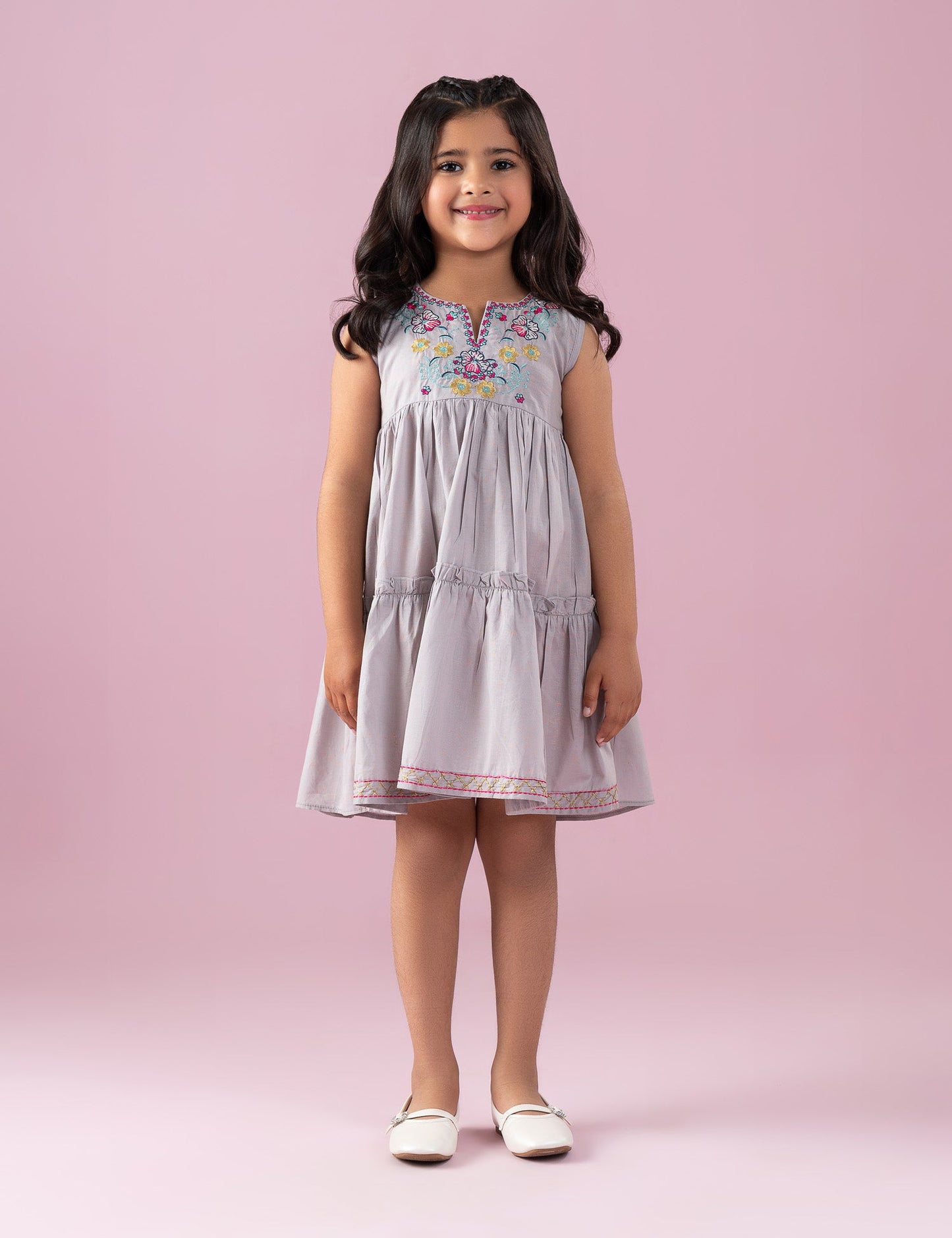FLORAL EMBROIDERED TIERED DRESS