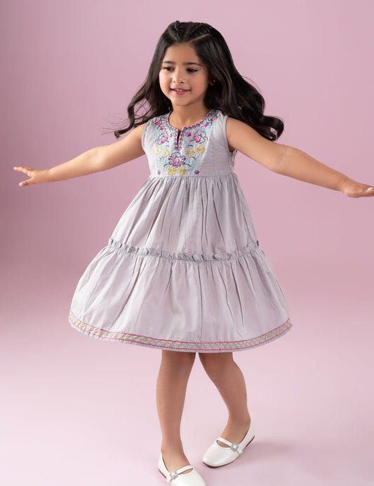 FLORAL EMBROIDERED TIERED DRESS