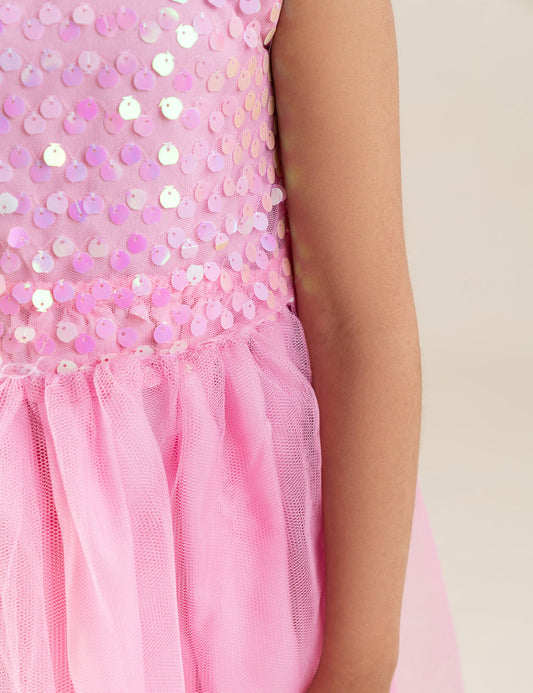 SEQUIN BODICE TULLE DRESS