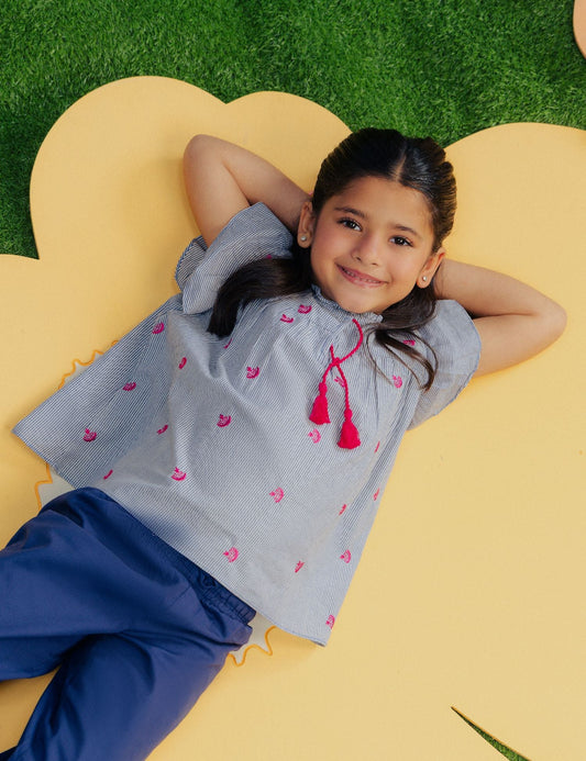 2 PIECE STRIPED EMBROIDERED SUIT