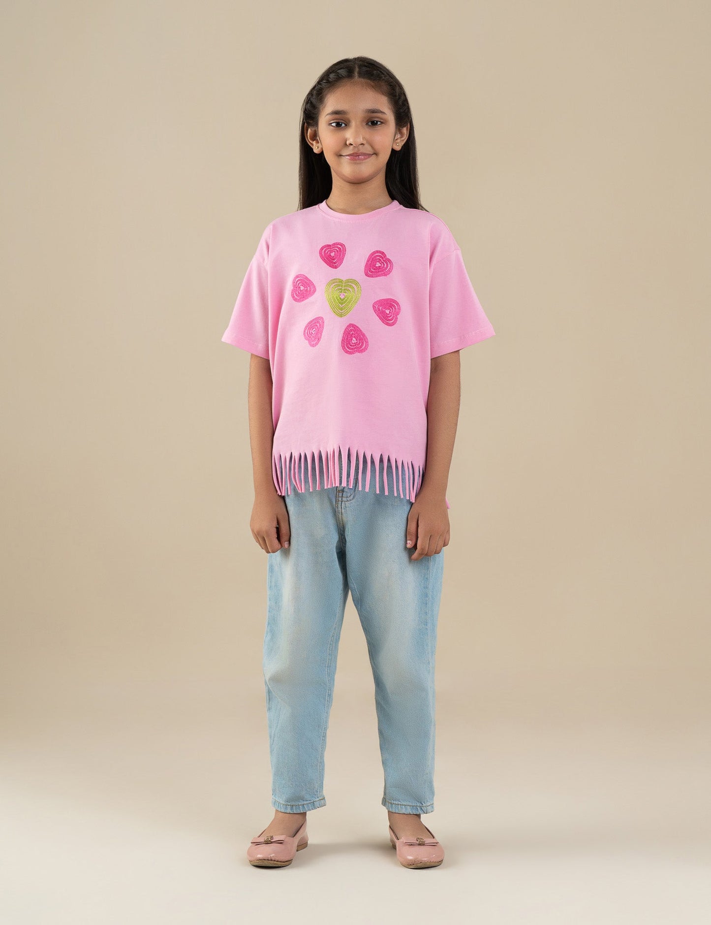 HEART EMBROIDERED T-SHIRT FOR GIRLS