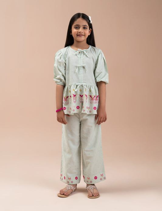 2 PIECE BUTTERFLY EMBROIDERED SUIT