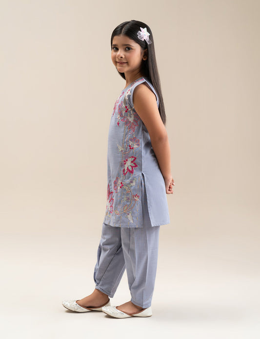 2 PIECE SLEEVELESS ROSE EMBROIDERED SUIT