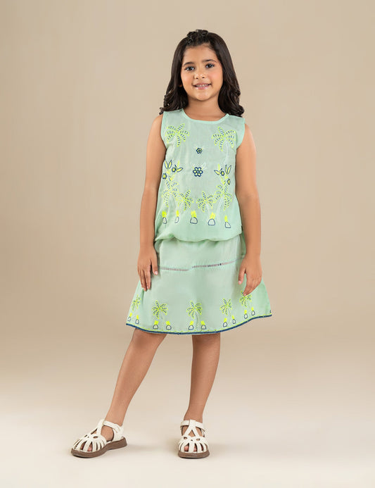 2 PIECE PALM TREE EMBROIDERED SUIT