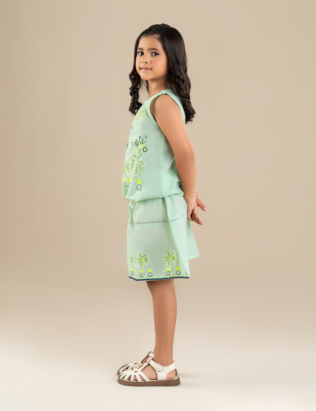 2 PIECE PALM TREE EMBROIDERED SUIT