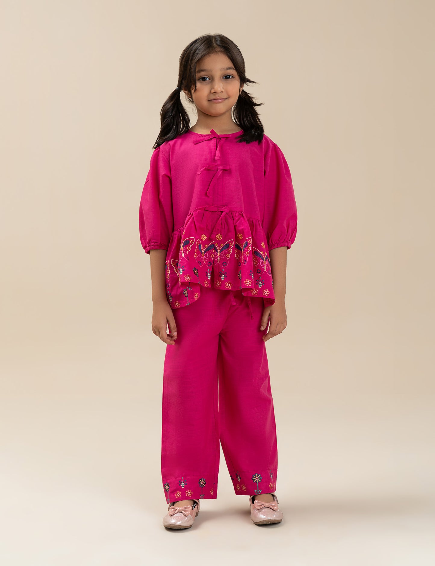 2 PIECE BUTTERFLY EMBROIDERED PEPLUM SUIT