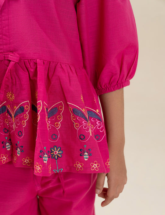 2 PIECE BUTTERFLY EMBROIDERED PEPLUM SUIT
