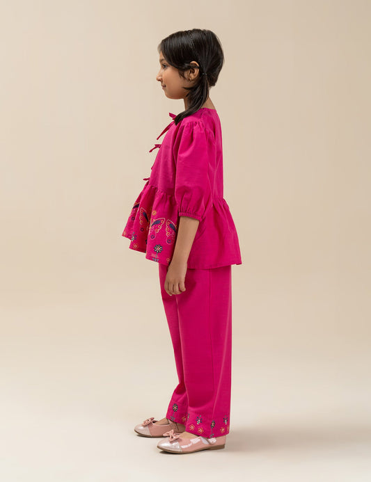 2 PIECE BUTTERFLY EMBROIDERED PEPLUM SUIT