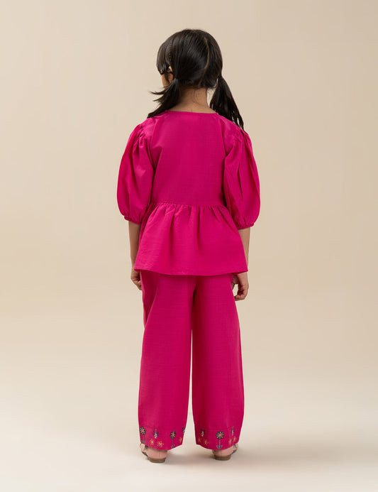 2 PIECE BUTTERFLY EMBROIDERED PEPLUM SUIT