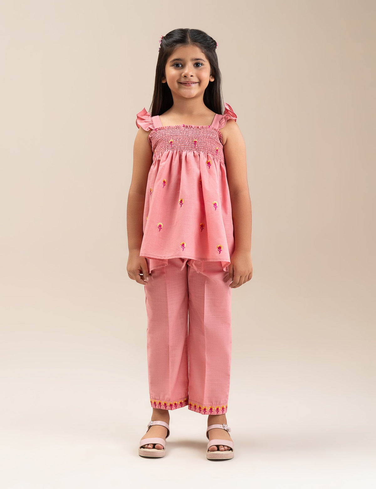 2 PIECE EMBROIDERED SMOCKED SUIT