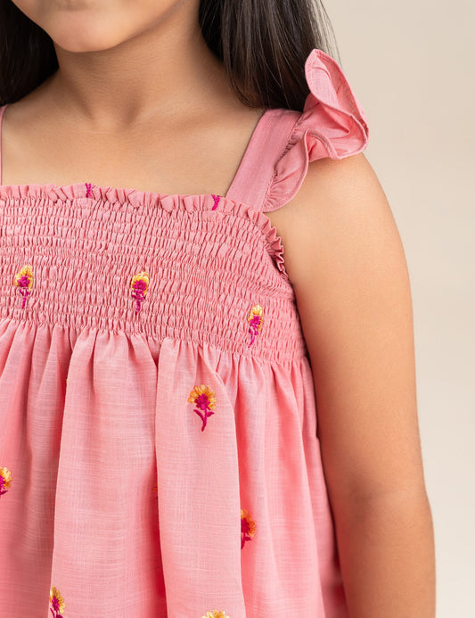 2 PIECE EMBROIDERED SMOCKED SUIT