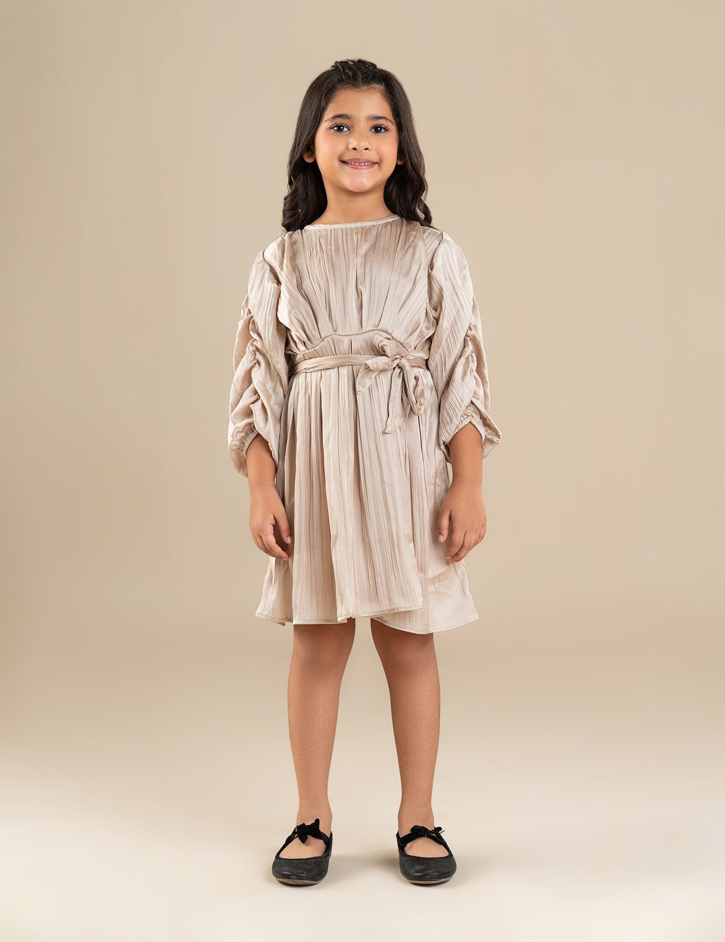 RUFFLE SLEEVE BELTED DRESS