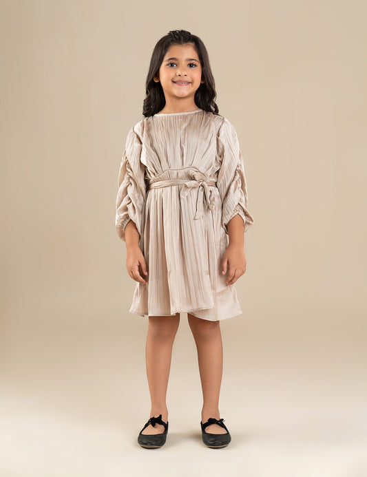 RUFFLE SLEEVE BELTED DRESS
