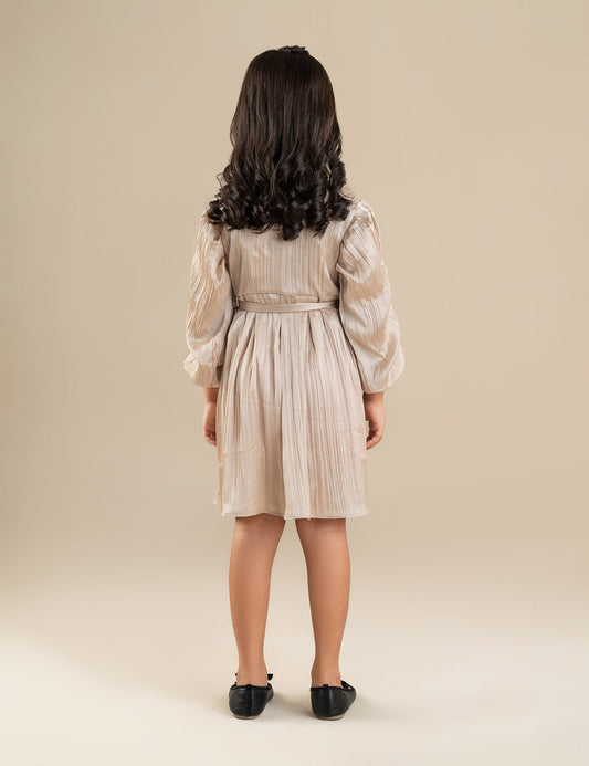 RUFFLE SLEEVE BELTED DRESS