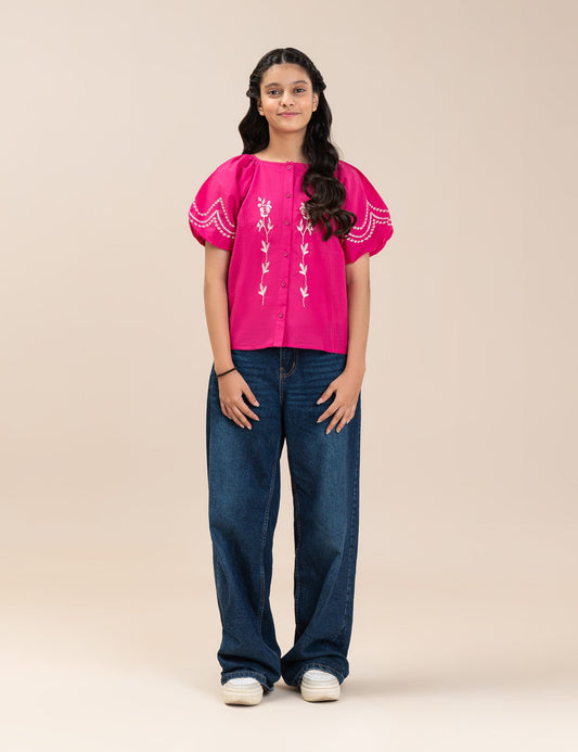 FLORAL EMBROIDERED PUFF SLEEVE TOP