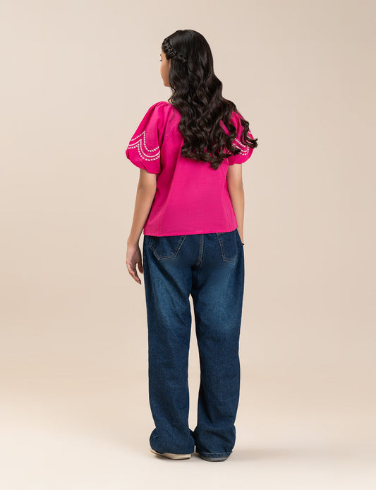 FLORAL EMBROIDERED PUFF SLEEVE TOP