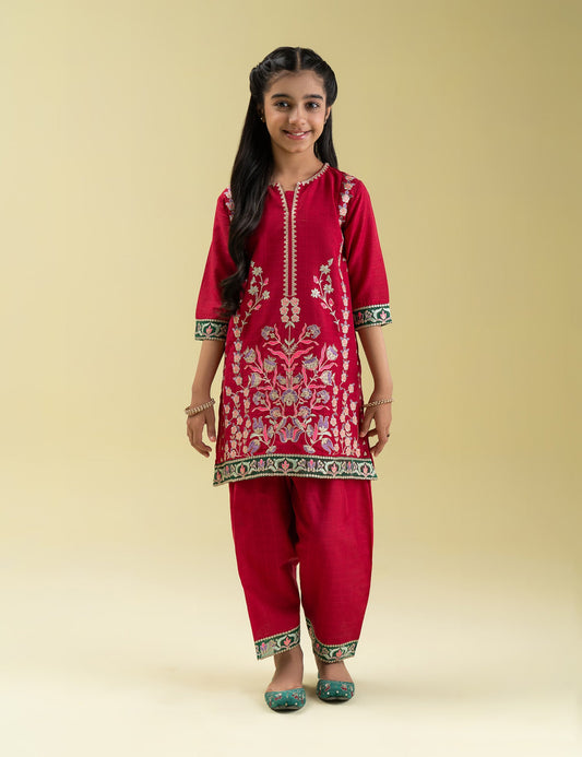 2 PIECE FLORAL PRINTED EMBROIDERED SUIT