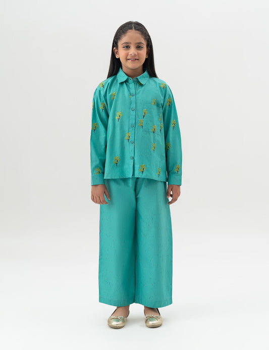 2 PIECE PALM TREE EMBROIDERED SUIT