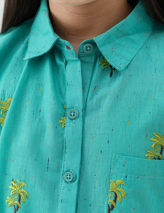 2 PIECE PALM TREE EMBROIDERED SUIT