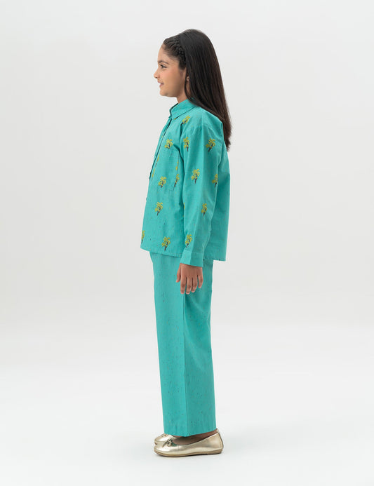 2 PIECE PALM TREE EMBROIDERED SUIT