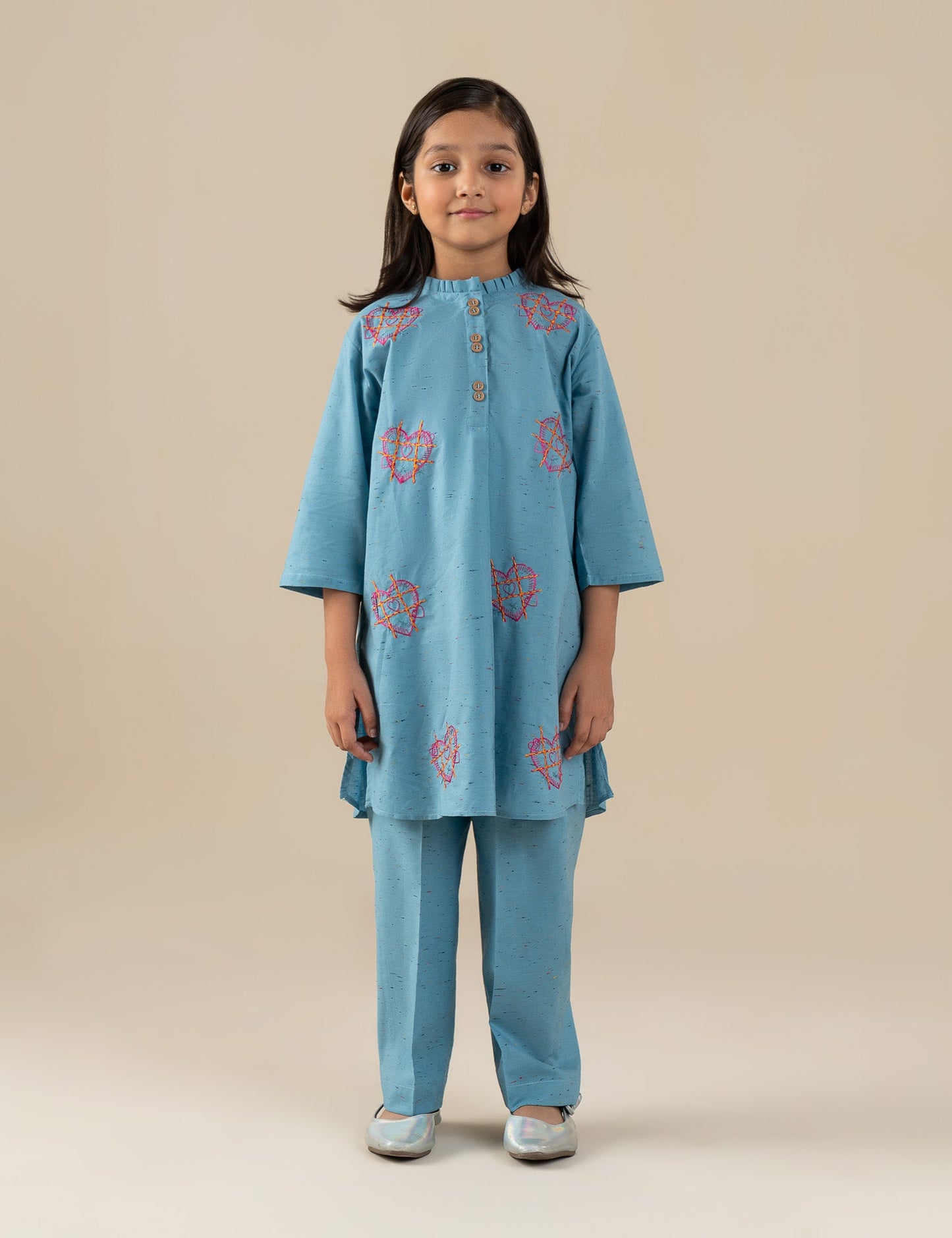 2 PIECE HEART EMBROIDERED SUIT
