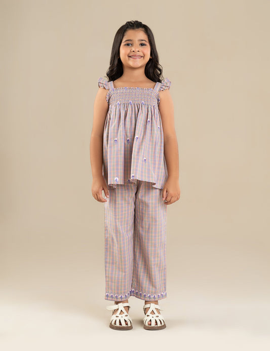 2 PIECE STRIPED EMBROIDERED SUIT