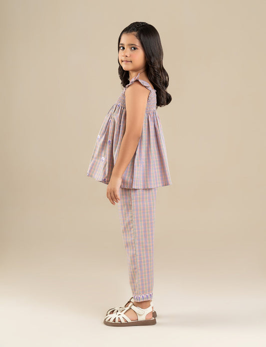 2 PIECE STRIPED EMBROIDERED SUIT