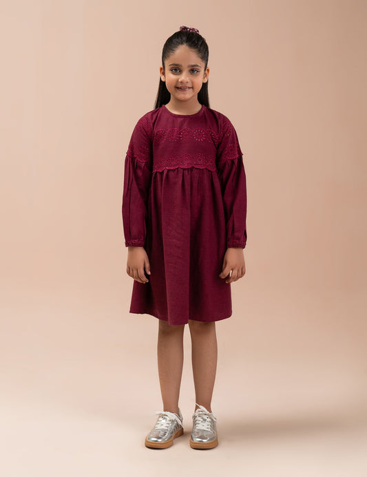 EMBROIDERED YOKE LONG DRESS