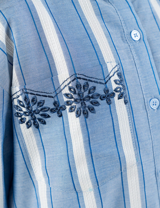 2 PIECE STRIPED EMBROIDERED SUIT