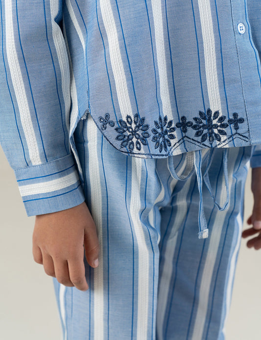 2 PIECE STRIPED EMBROIDERED SUIT