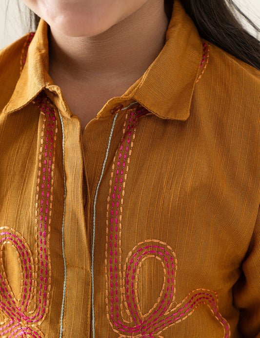 2 PIECE BUTTON DOWN EMBROIDERED SUIT