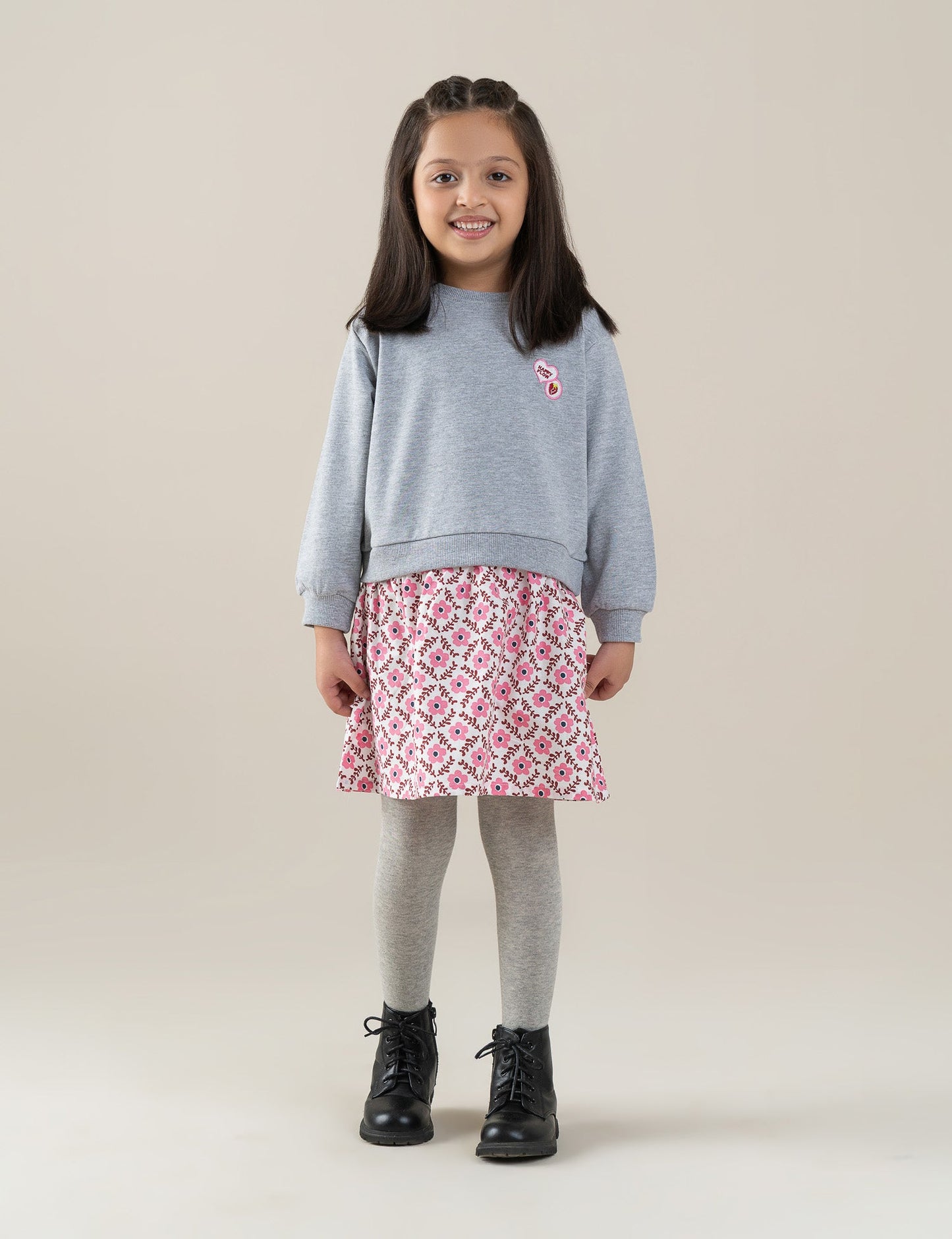 FLORAL PATCHWORK SWEATSHIRT DRESS