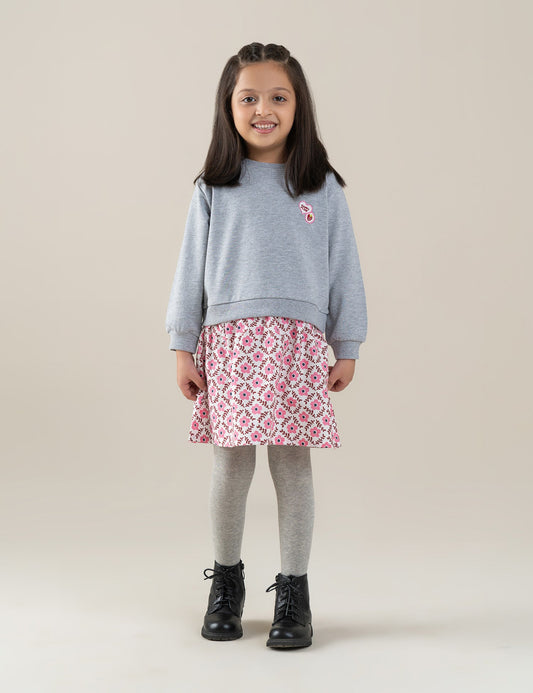 FLORAL PATCHWORK SWEATSHIRT DRESS