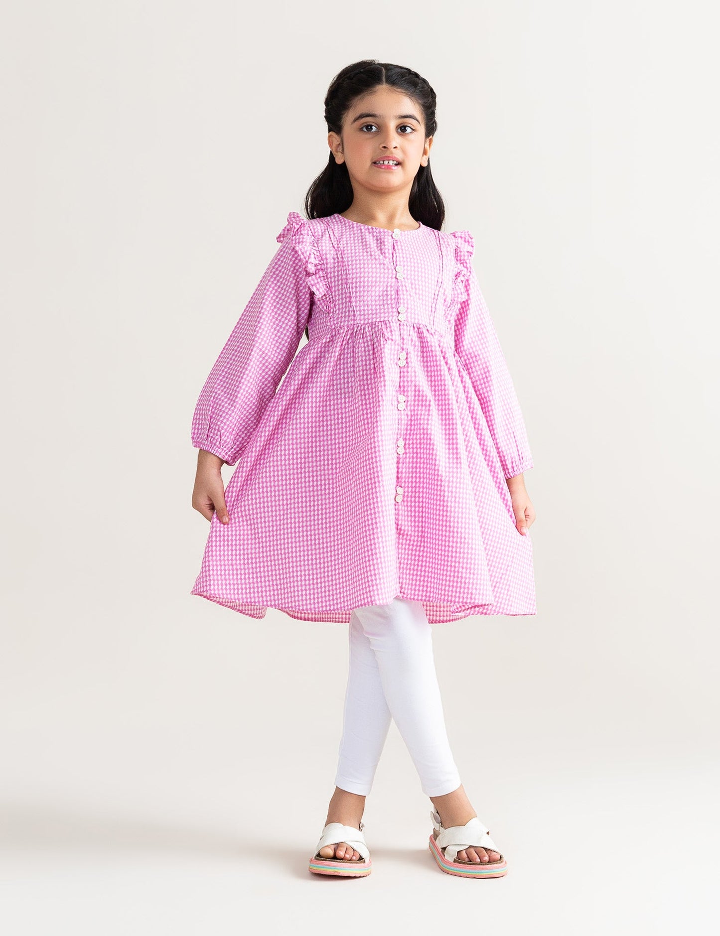 GINGHAM LONG SLEEVE DRESS