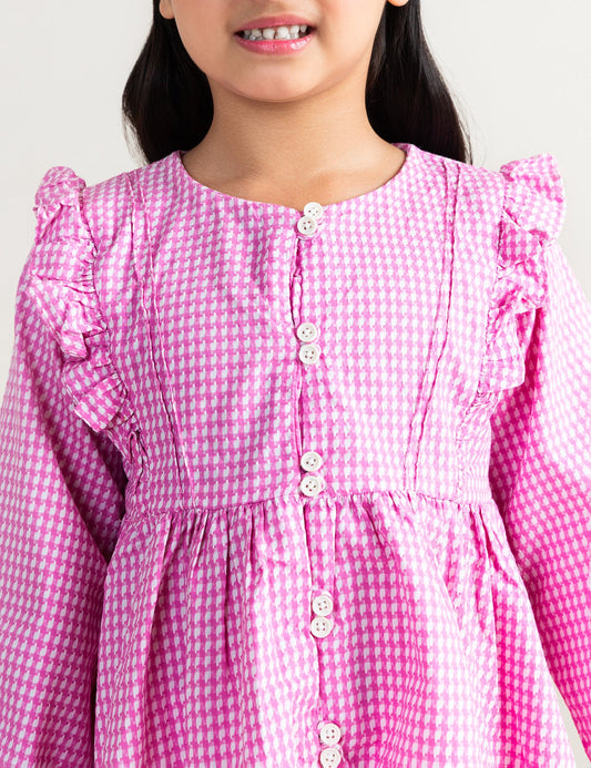 GINGHAM LONG SLEEVE DRESS
