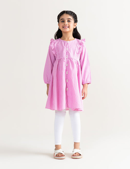 GINGHAM LONG SLEEVE DRESS