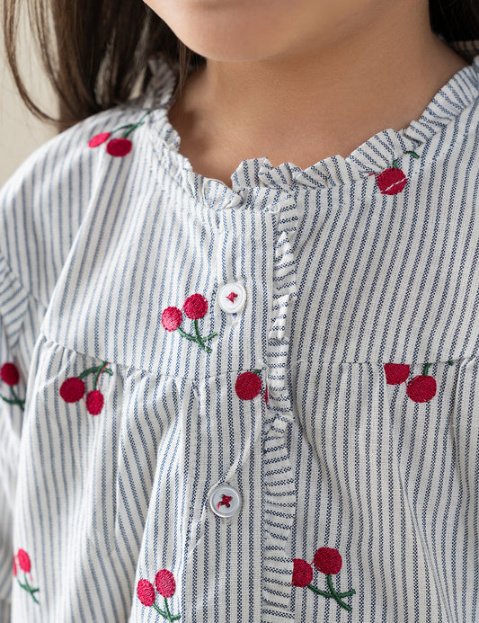 2 PIECE CHERRY PRINTED STRIPED SUIT