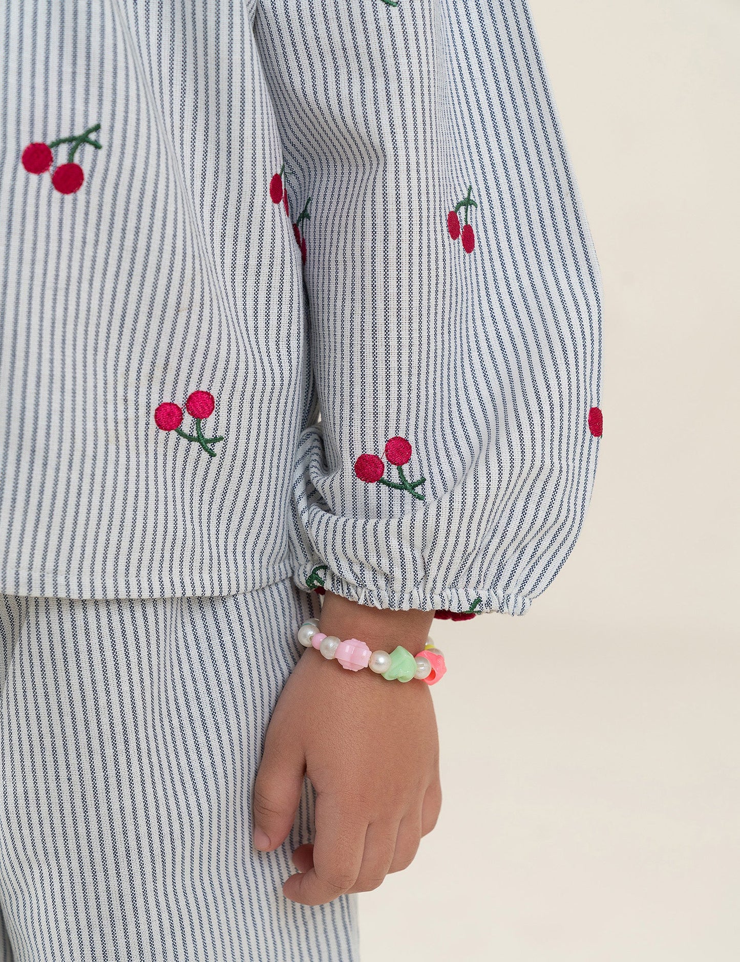 2 PIECE CHERRY PRINTED STRIPED SUIT